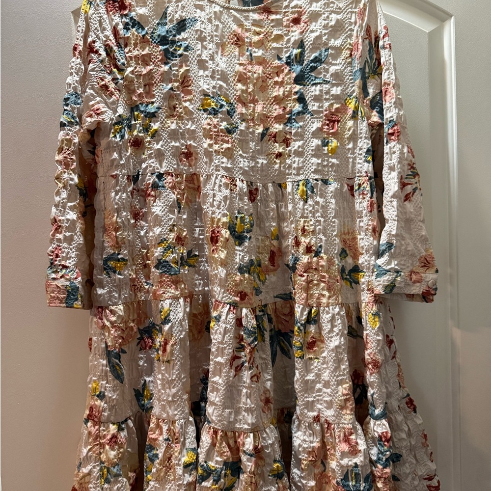 Zara Cream Midi Dress with Peach Yellow Floral Print